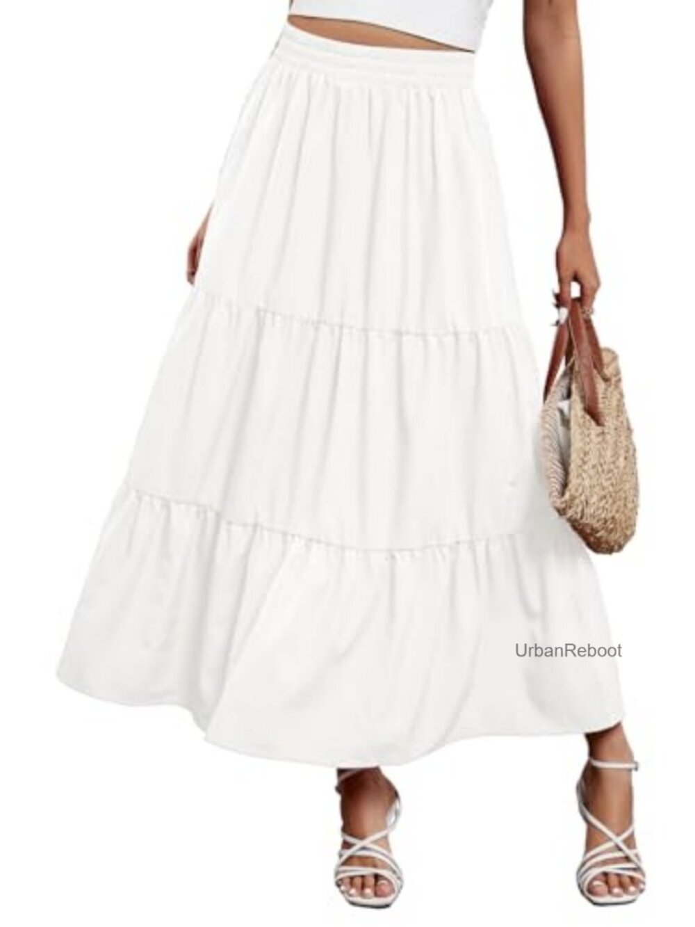 Boho Flowy Tiered Maxi Skirt for Women High Waisted Beach Long Skirt